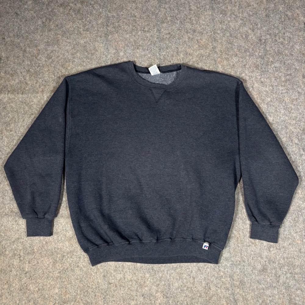 Russell Athletic Sweatshirt Mens XL Gray V-Stitch Fleece Pullover Crewneck vtg
